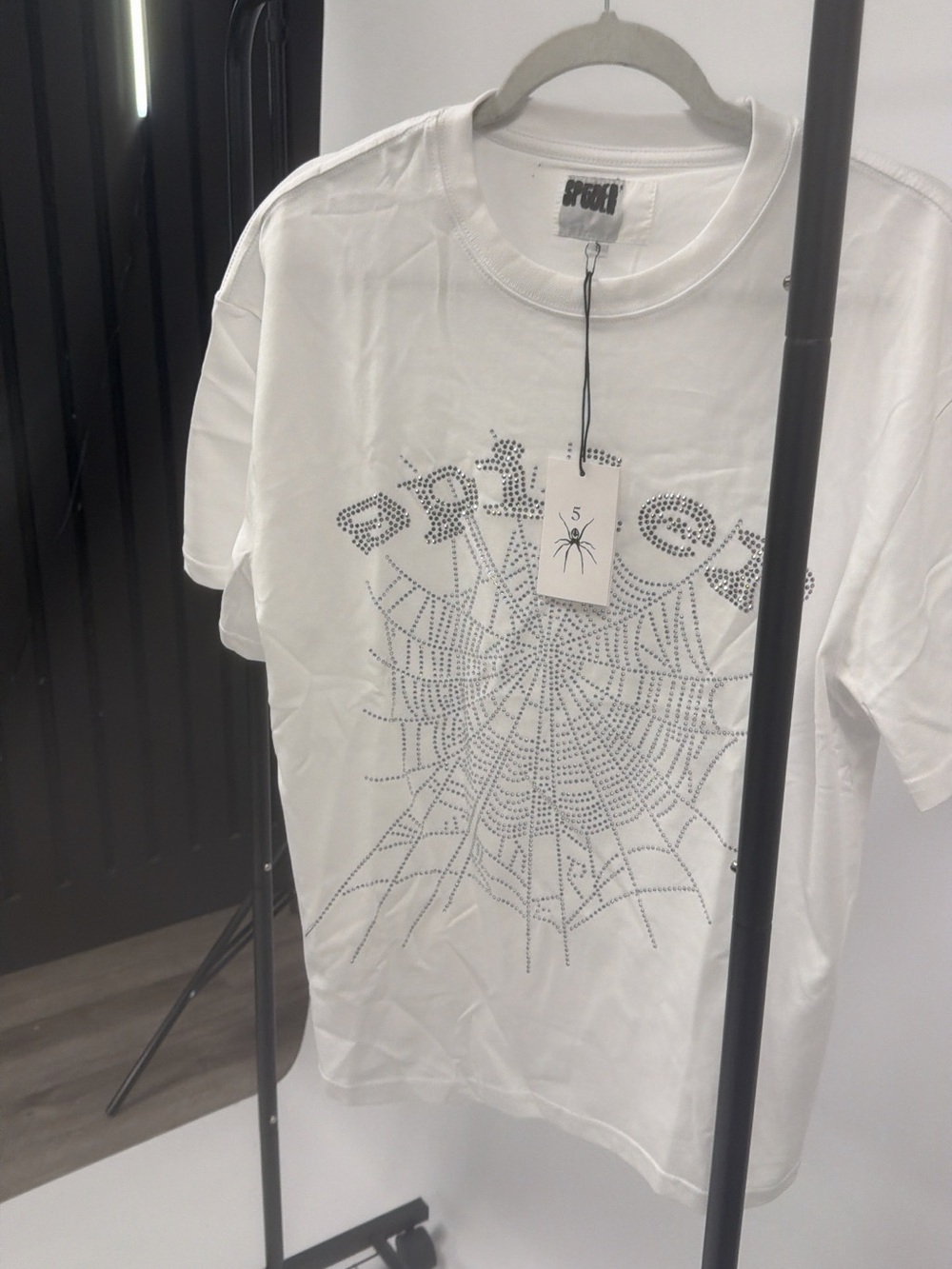 Sp5der t shirt white bedazzled